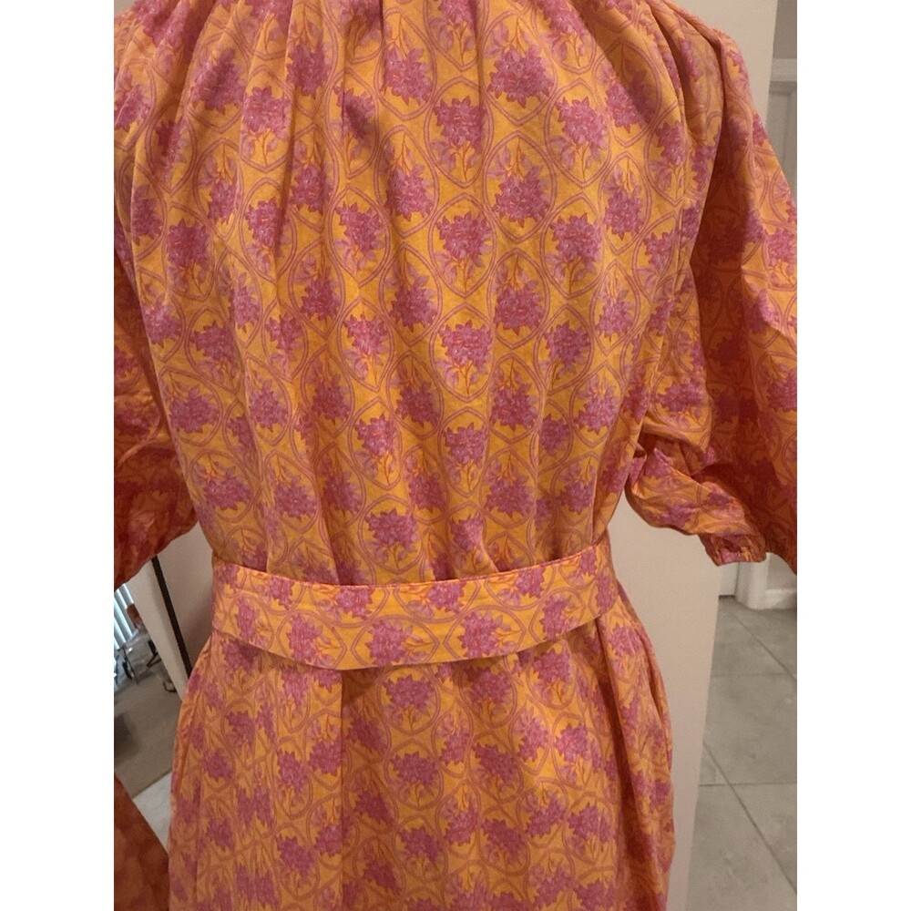100% Cotton Women’s XL Orange/Purple Floral Midi Puff Sleeve Pocket by Sugarlips - Picture 8 of 14